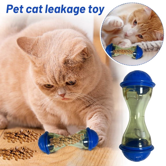 Interactive Cat Treat Dispenser Toy, Wobbling Dumbbell Shaped Slow Feeder for Indoor Cats & Small Dogs, IQ Training & Mental Stimulation Toy for Boredom Relief & Healthy Digestion