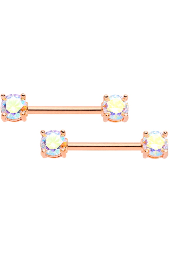 Womens 14G Nipplerings Piercing 9/16" Anodized Steel 2Pc Rosy Aurora Accent Nipple Ring Set