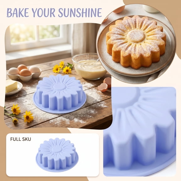 5.3 Inch Silicone Sunflower Cake Mold, Flower-Shaped Nonstick Bakeware for Baking(Blue)