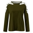 thumbnail image 4 of GaThRRgYP Spring Tops for Women,Womens Tops Short Sleeve Blouse,Women's Fall Casual Long Sleeve Blouse Round Neck Lace Tops T-Shirt Army Green M, 4 of 5