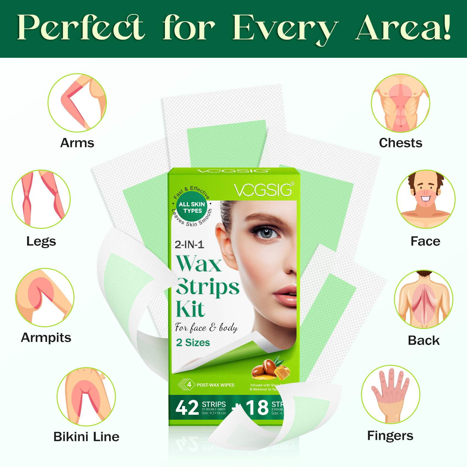 Wax Strips for Hair Removal 3-Pack,Remove Facial Hair in Second, Body Hair Removal, Double-Sided, Leave Skin Smooth