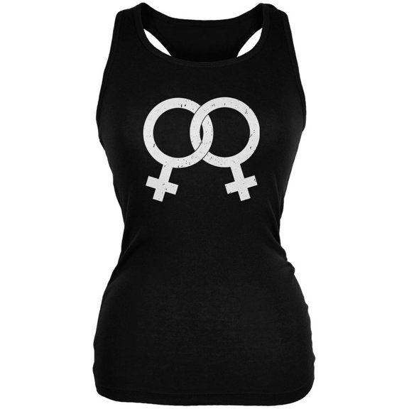 Lesbian Pride Distressed Symbol Black Juniors Soft Tank Top - Small