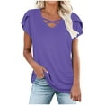 thumbnail image 2 of HOMBOM New Arrivals Shirts for Women Purple V Neck Solid Short Sleeve Loose Ruffled Sleeve Blouse XL, 2 of 8