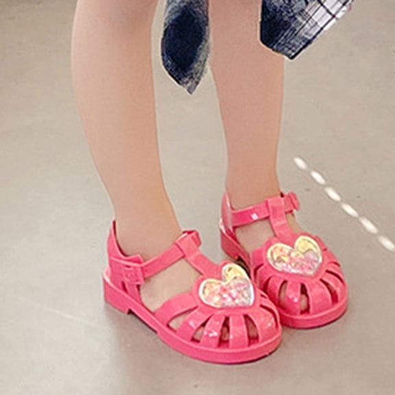 Eltusu Girls Jellies, PVC Flat Summer No Slip Casual Jelly Shoes Hot Pink Size 11(Little Kids)