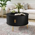 thumbnail image 5 of HLR Mid Century 31.5" Round Coffee Table with Sliding Tambour Door, Drum Center Table with Storage for Living Room, Black, 5 of 11