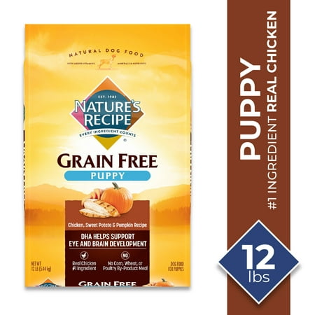 Nature's Recipe Grain Free Chicken, Sweet Potato & Pumpkin Recipe Dry Dog Food for Puppies, 12 Pounds