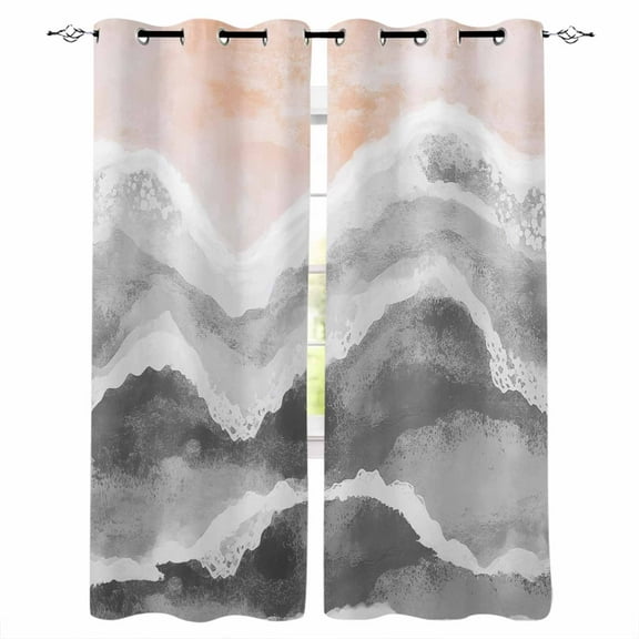 Fsddascl Gray Coastal Beach Blackout Curtains for Bedroom/Living Room, Thermal Insulated Kitchen Curtains, Modern Oil Painting Nautical Grommet Darkening Window Treatment Drapes 52"x96"x2