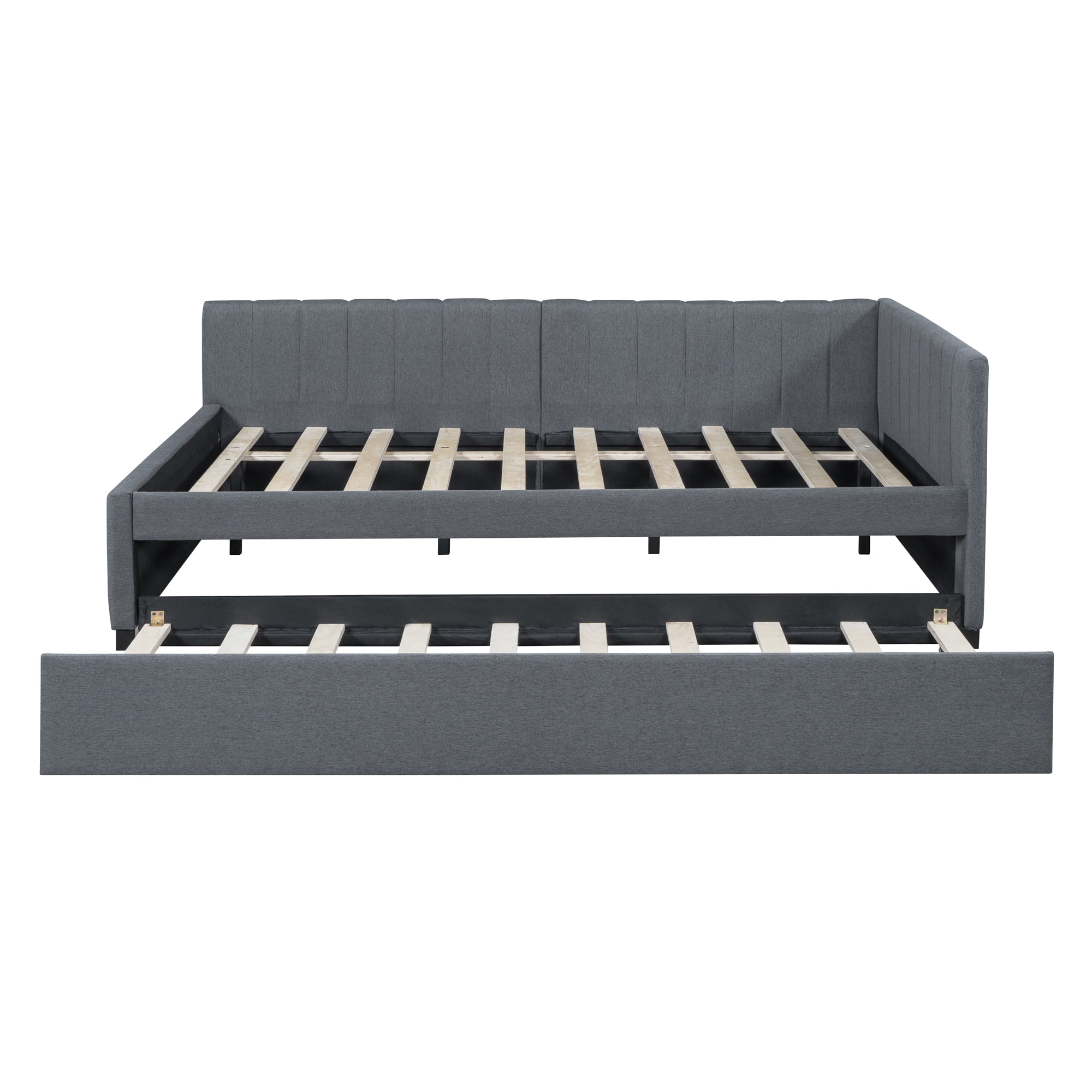 Aukfa Full Size Daybed with Trundle Bed, Upholstered Sofa Bed Frame, Gray