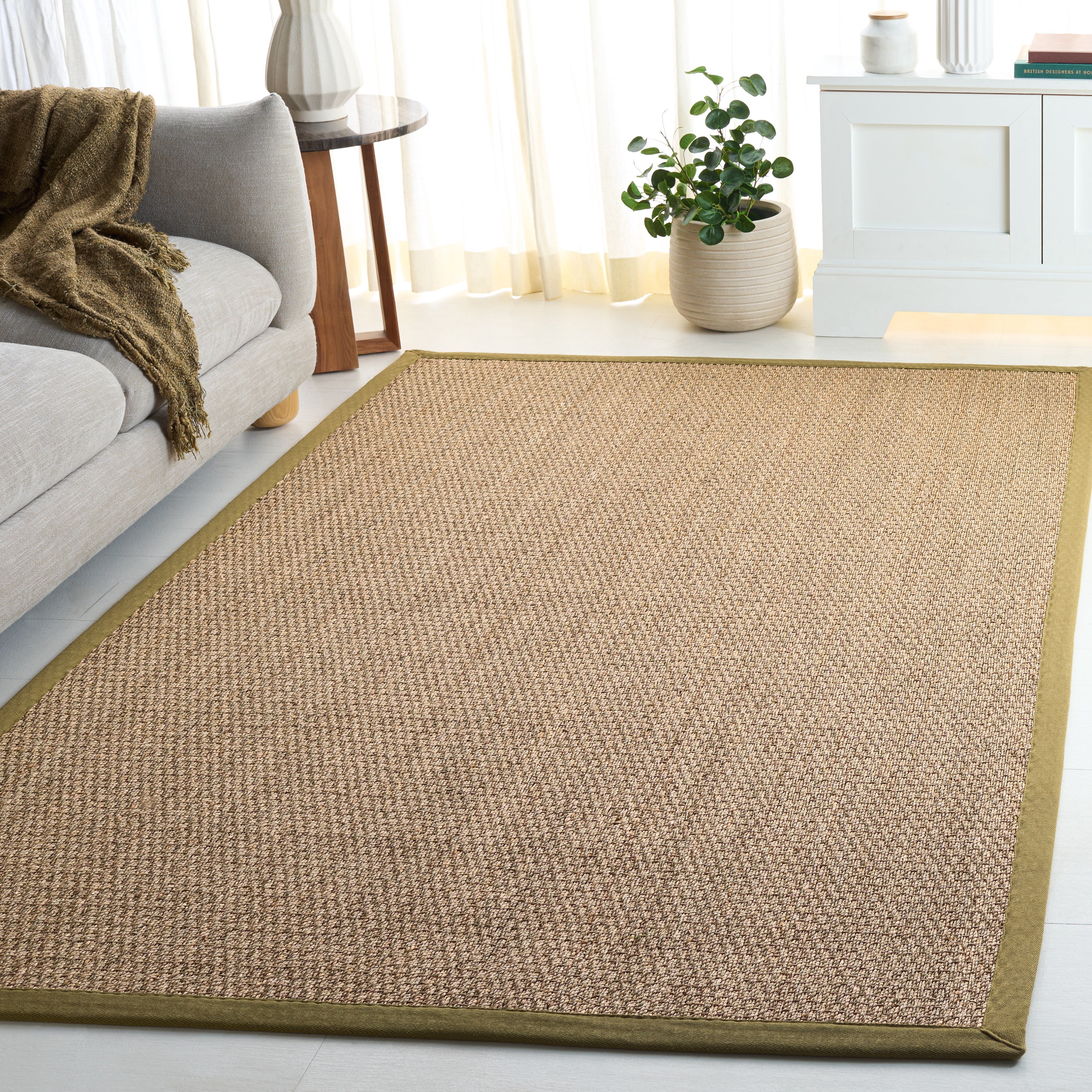 Safavieh Natural Fiber Maksim Border Area Rug, Natural/Olive, 3' x 5'