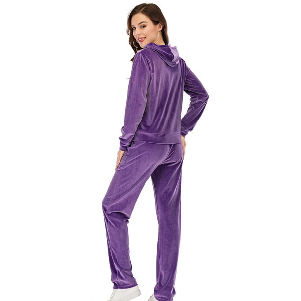Classic Women's Long Sleeve Solid Velour Sweatsuit Set Hoodie and