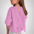 thumbnail image 5 of Ohufall Summer New Shirts For Kids Round Neck Cotton And Linen Top Girls T-Shirt Solid Color Fashion Casual Top,5-15 Years, 5 of 8
