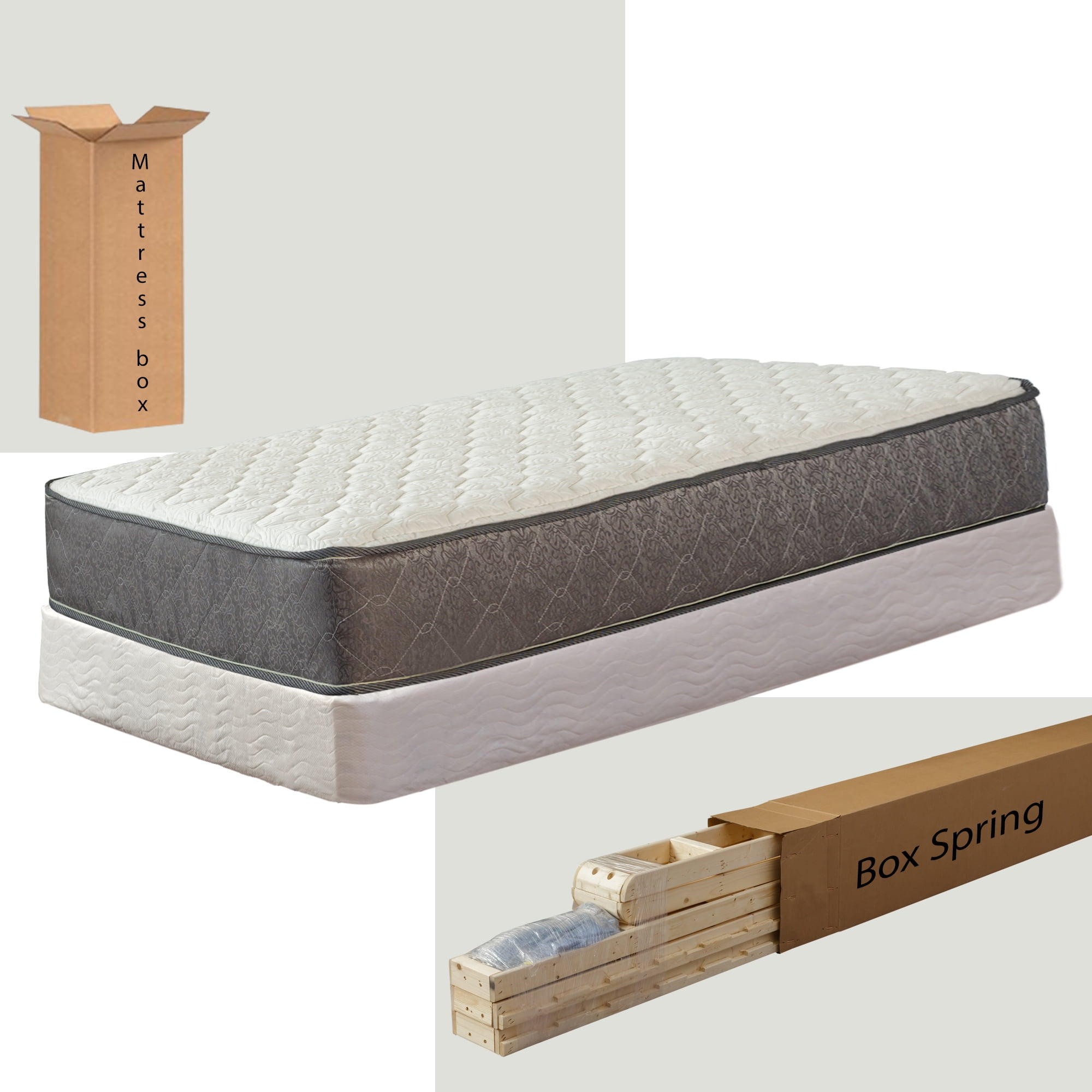 Continental Sleep, 8" Wood Box Spring & 10" Pocketed Coil Rolled Medium Plush Mattress, Twin