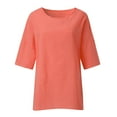 thumbnail image 3 of OAVQHLG3B Women's Ladies Fashion Cropped Sleeves Round Neck Cotton Loose Shirt Blouse, 3 of 6
