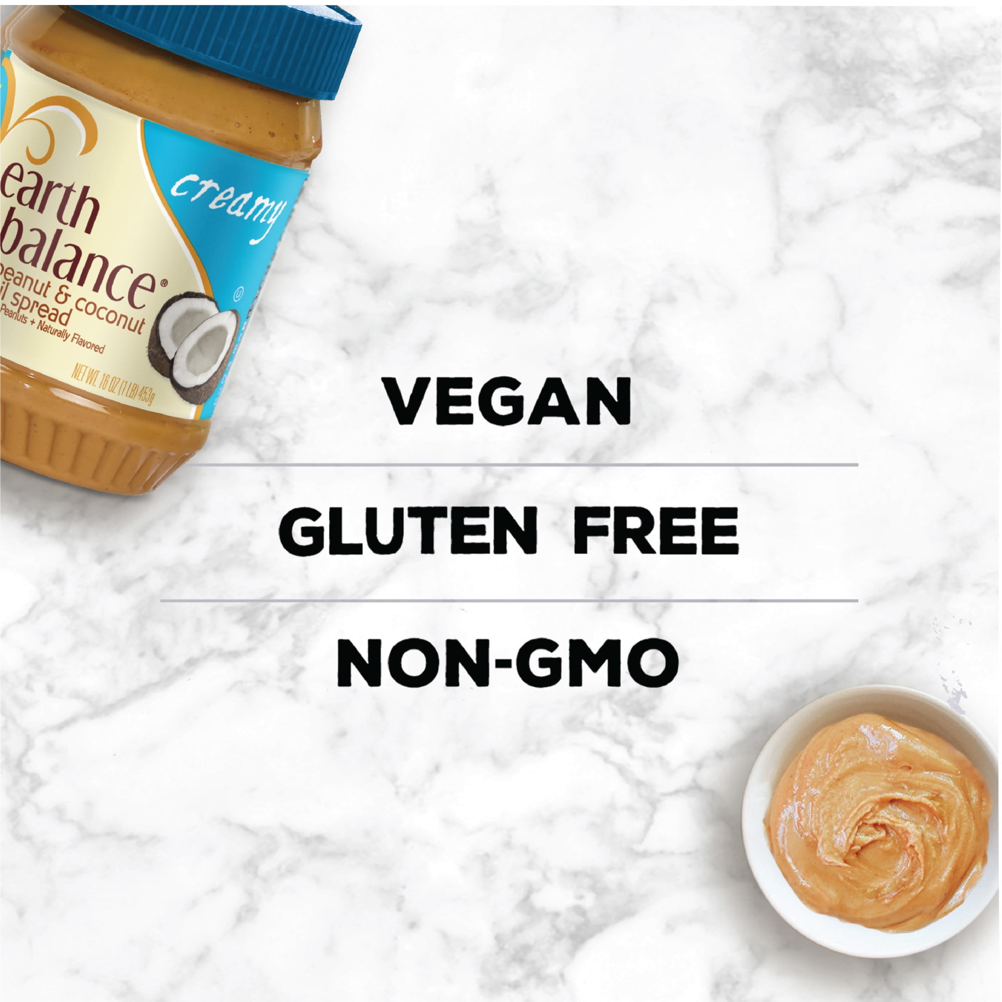 (2 pack) Earth Balance Creamy Peanut and Coconut Oil Spread, Peanut Butter Alternative, 16 oz Jar