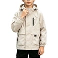 thumbnail image 2 of Kids Hooded Jacket Long Sleeve Zip Up Hooded Jacket Mid Size Windproof Slight Waterproof Coat Daily Casual Outerwear for Boys, 2 of 9