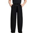 thumbnail image 2 of CPNG Boys Daily Fleece Lined Sweatpants Teen Boys Loose Wide Leg Sweat Pants Elastic High Waist Baggy Casual Joggers(Black,12-13 Years), 2 of 7