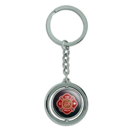Maltese Keychain - Firefighter Fire Rescue Maltese Cross Spinning Round Chrome Plated Metal Keychain Key Chain Ring