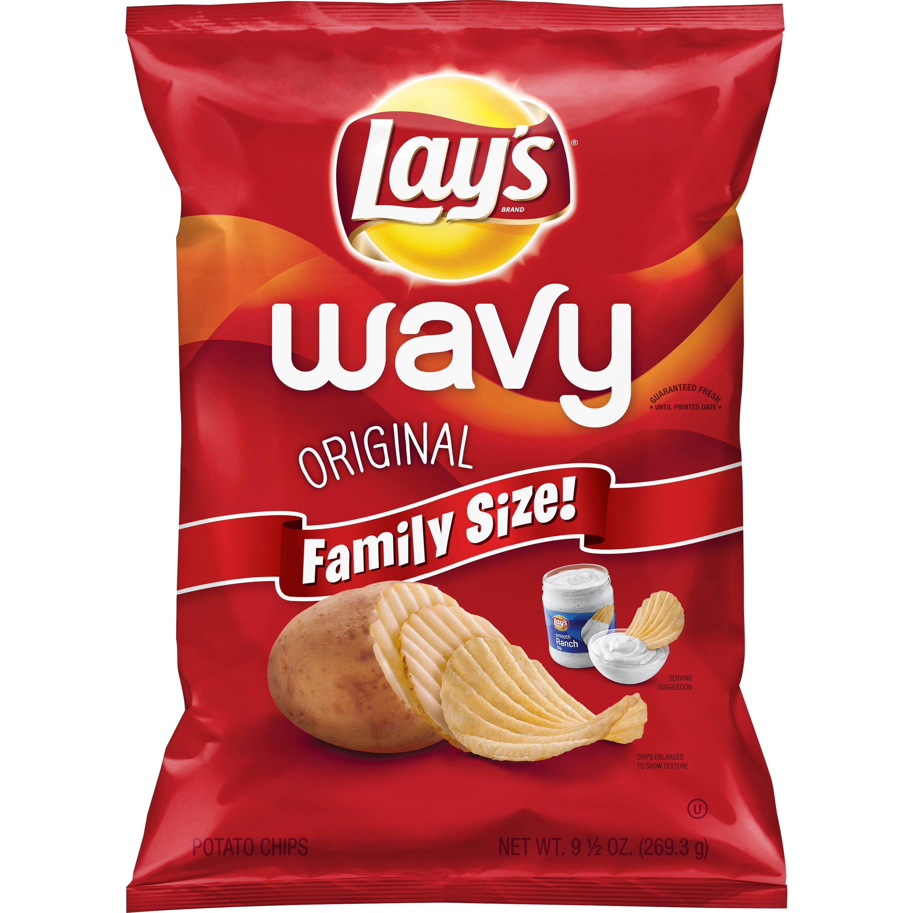 (2 Pack) Lay's Wavy Original Potato Chips, Family Size, 9.5 oz