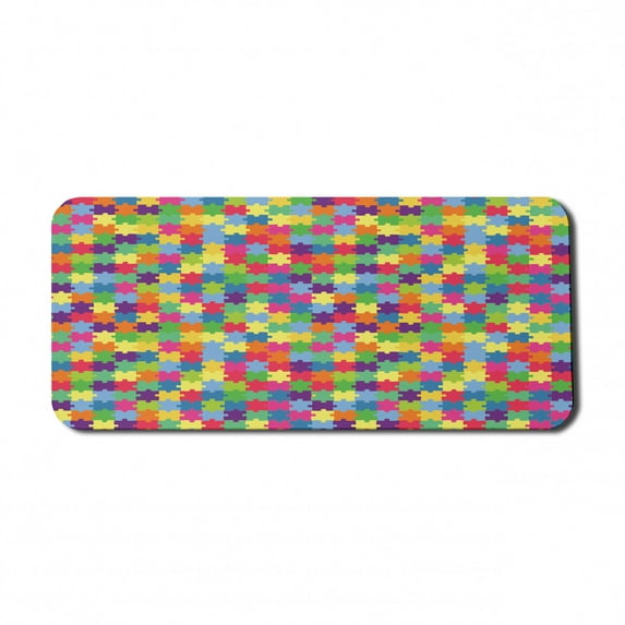 Colorful Computer Mouse Pad, Geometric Design Patchwork of Puzzle Pieces Pattern in Repeating Sequential Order, Rectangle Non-Slip Rubber Mousepad X-Large, 35" x 15", Multicolor, by Ambesonne