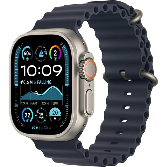 Apple Watch Ultra 2 [GPS + Cellular 49mm] Smartwatch, Sport Watch with Rugged Natural Titanium Case with Navy Ocean Band. Fitness Tracker, Precision GPS, Action Button, Extra-Long Battery Life
