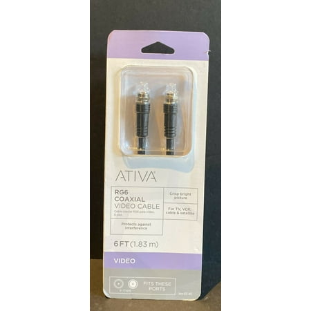 UPC: 0735854768102 | Ativa 833-465 Video Coaxial Cable 6 ft F-TYPE RG6 TV VCR Satellite Para NEW