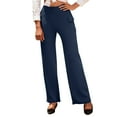 thumbnail image 5 of Wide Leg Pants for Women, Yoga Pants with Pockets High Waist Casual Straight Dress Pants Petite/Tall/Regular Navy XL, 5 of 7