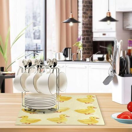 

Kitchen Leather Drying Mat 17.7*11.8*0.12 Inch Kitchen Drying Mat Coffee Machine Mat Dish Drying Mats Fast Water Absorption Beautiful Fashion Cute Duck Cartoon