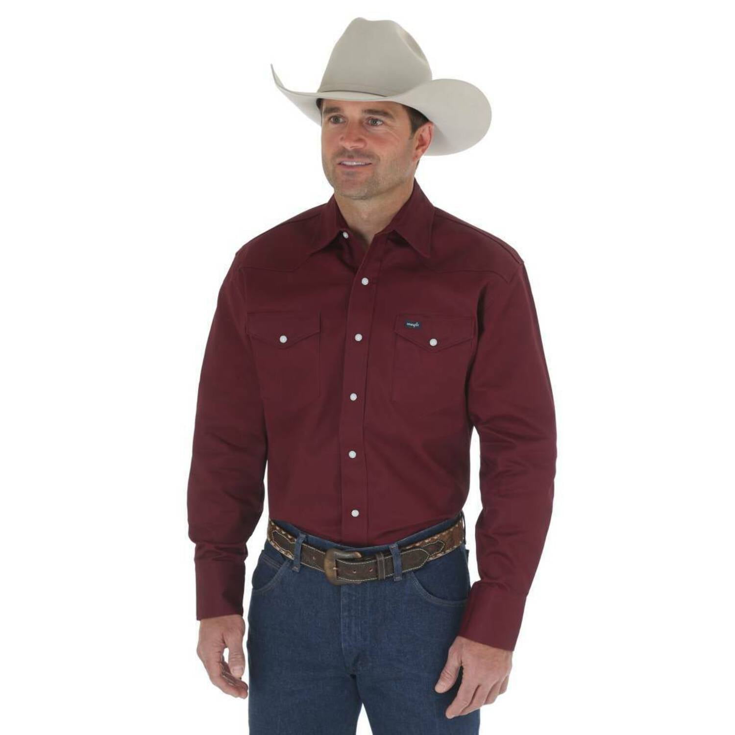WRANGLER COWBOY CUT WESTERN SNAP MAROON MENS SHIRT MS70719