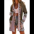 thumbnail image 1 of Cárdigan de Punto Extragrande de Larga con Estampado de Colores Contrastantes para Mujer. Marrón XL, 1 of 7