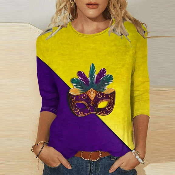 YUNAFFT Easter Patrick's Valentine's day Women's Fashion Printed T-shirt 3/4 Sleeves Blouse Round Neck Casual Tops Party atmosphere, lady temperament, printed shirt, T-shirt blouse