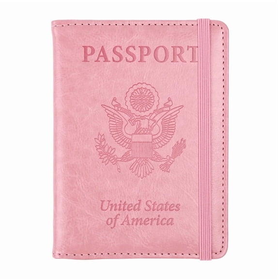 HOMEIORA Passport Holder for Travel, RFID Passport Cover Wallet for Women Men, PU Leather Passport Book Card Holder Case with Pen Holder, Elastic Band Closure - Pink, 1 Pack