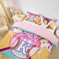 thumbnail image 2 of Erosebridal Girls K Letter Monogrammed Ice Cream Drip Dessert Queen Duvet Cover Set,Sport Theme Baseball Bedding For Boys Teens,Pink Reversible,3 Pieces,No Comforter, 2 of 5