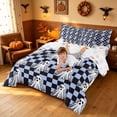 thumbnail image 4 of Homewish Halloween Ghost Queen Bedding, Grid Plaid Bedding Comforter Set Queen, Light Blue Black, Pumpkin Bat Reversible 7-Piece, 4 of 7