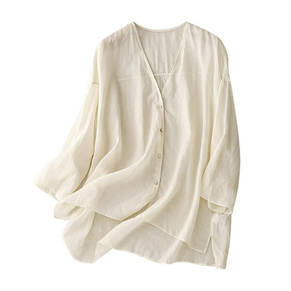 ShomPort Lightweight Shirt for Women Summer Plain Button Down Long Sleeve Blouses Coverups