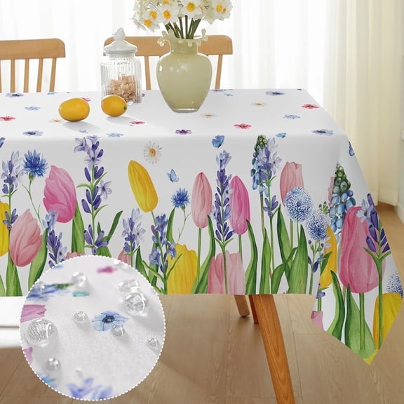 SASTYBALE Professional Machine Washable 52" x 70" Multicolor Flower Polyester Tablecloth