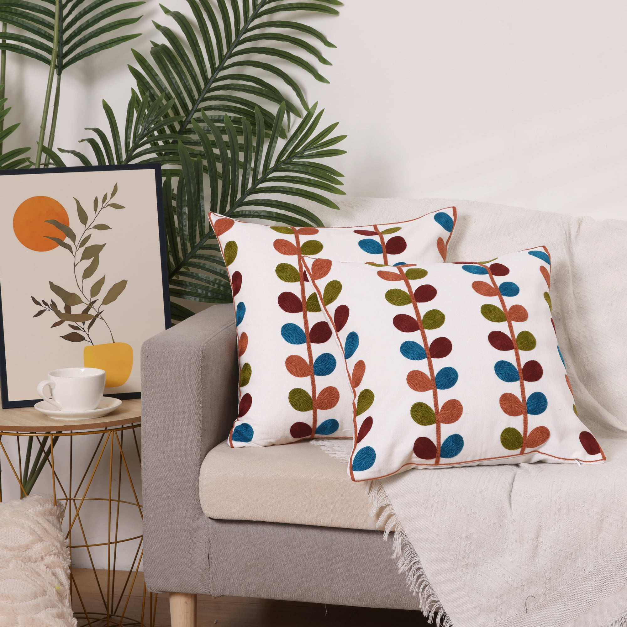 Unique Bargains Embroidered Square Couch Cushion Decorative Throw Pillow Covers (2 Count) Leaf 18" x 18"
