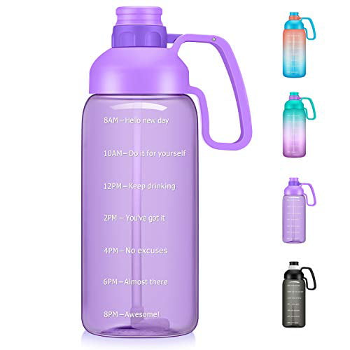 1 Gallon Deep Blue Water Bottle with Carry Handle and Pop Up Straw BPA Free Tritan Plastic Leak Proof Water Jug for Sports Camping 128oz 