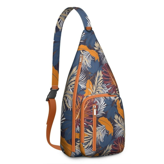 Boho Tropical Sling Backpack – Botanical Jungle Leaves & Monstera Print, Fashionable Multi-Functional Daypack