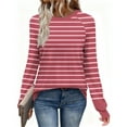 thumbnail image 5 of Ltctricy Women's Long Sleeve T Shirts Trendy Crew Neck Striped Fashion Tee Tops Soft Casual Tees Loose Tunic Blouses(Red,X-Large), 5 of 7