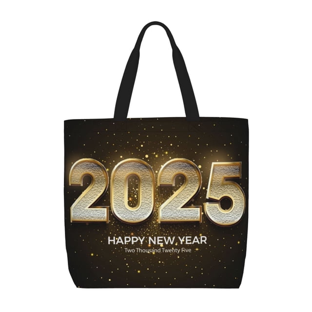 Easygdp Happy New Year 2025 E Bolsa Tote para Mujer, Bolso de Hombro para Trabajo, Playa, Viajes, Compras y Supermercado