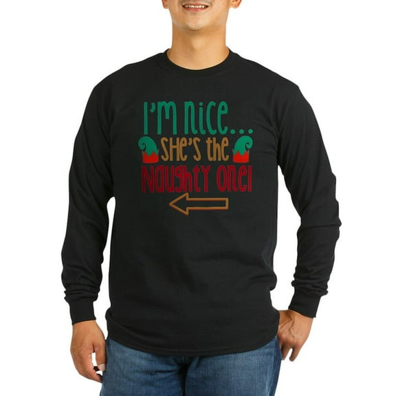 CafePress - Im Nice She's Naughty Elf Hat Long Sleeve T Shirt - Long Sleeve Dark T-Shirt