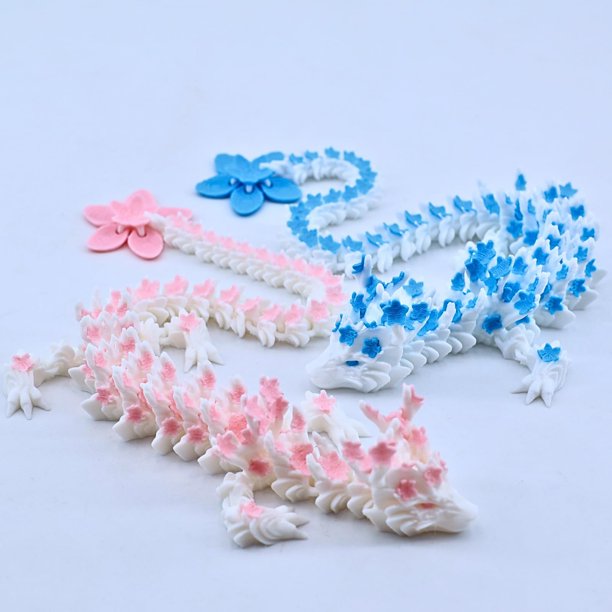 Dragones en flor de cerezo impresos en 3D de Toy Dpcirk, 30 cm, azul y rosa