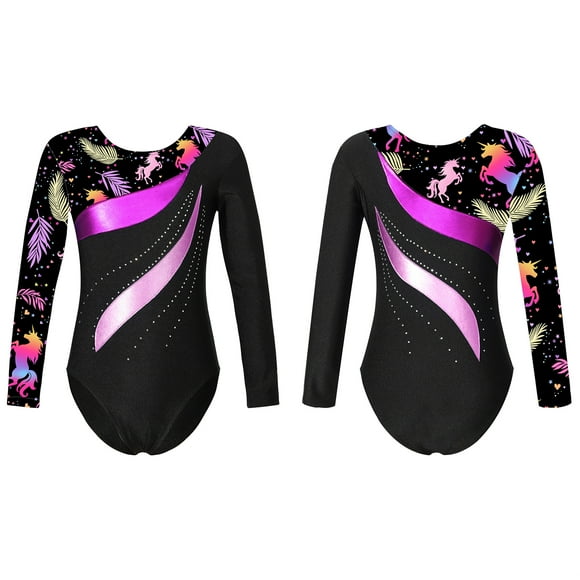 JanJean Gymnastics Leotards for Girls Long Sleeve Sparkly Ballet Unitards Athletic Tumbling Dancing Outfits Black 4