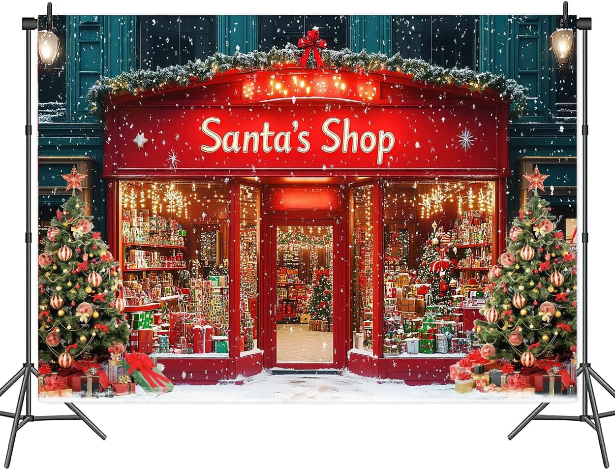 Weihnachts Backdrop 3x2 M - Fotohintergrund Mit Spielzeugladen-Design