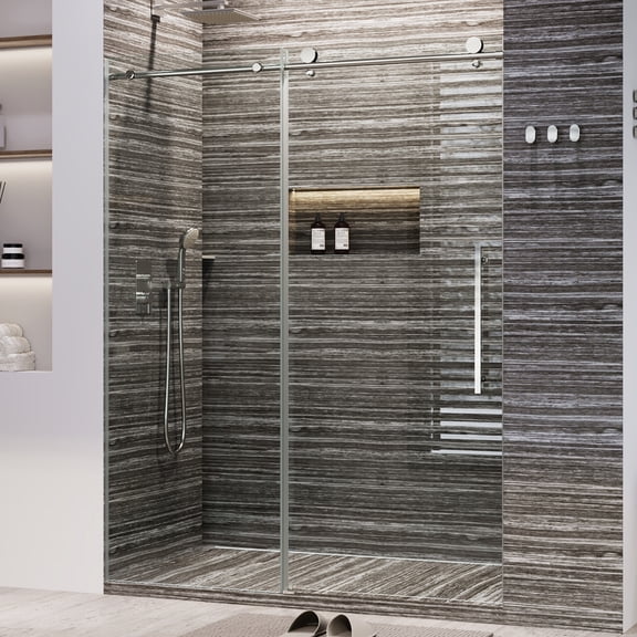 Frameless Sliding Glass Shower Door 56-60" W x 72-75" H – 8mm Clear Tempered SGCC Glass, Easy-Clean Waterproof Seal Strip, Black Stainless Steel Hardware for Walk-In Shower Bathtub Enclosure