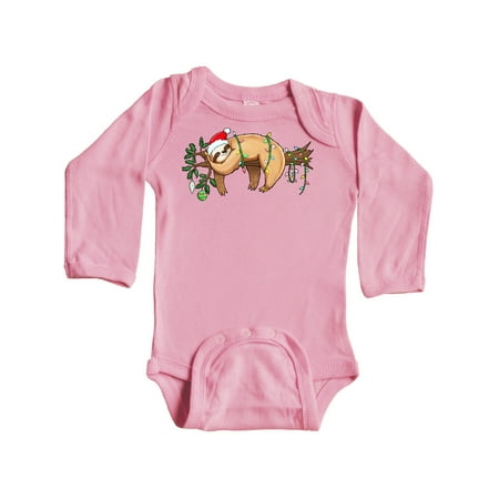 

Inktastic Cute Christmas Sloth Sleeping on Branch with Colorful Lights Gift Baby Boy or Baby Girl Long Sleeve Bodysuit
