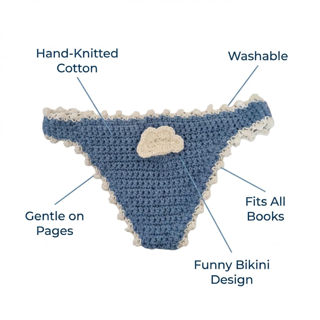 Handmade Crochet Bikini Bookmark, Funny Yarn Underwear Book Marks for Women & Men, Unique Hand Knitted String Bikini Page Separator, Quirky Gifts for Book Lovers, Students & Reading Enthusiasts