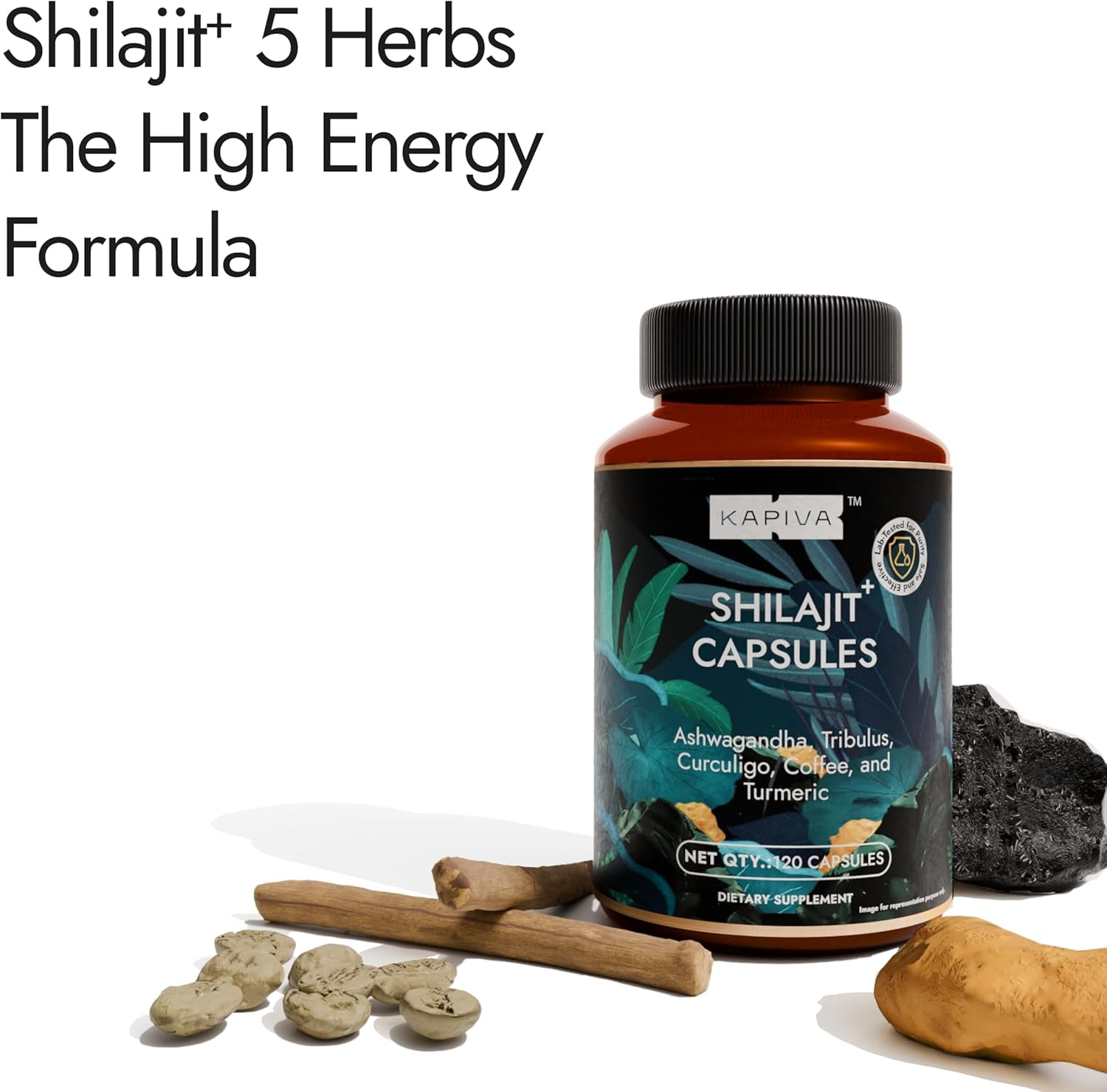 Kapiva Shilajit Capsules – 120 Count | 60 Days Supply |  Himalayan Shilajit with Ashwagandha, Turmeric, Tribulus & Coffee | Energy, Stamina & Testosterone Support