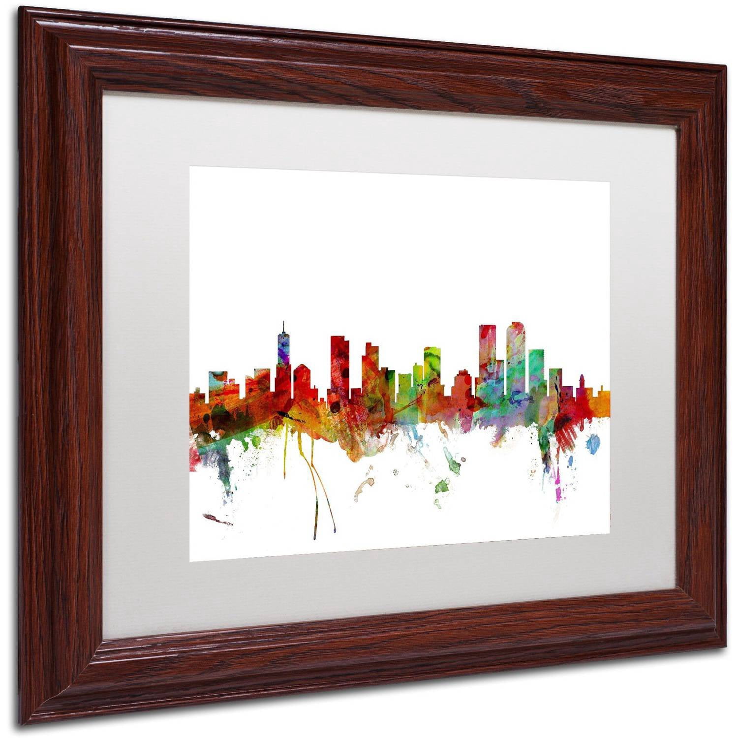 Trademark Fine Art 'Denver Colorado Skyline' Canvas Art by Michael Tompsett, White Matte, Wood Frame