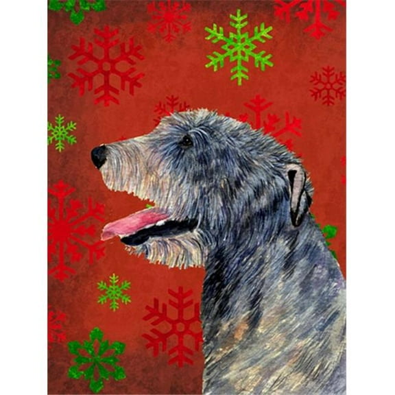 Irish Wolfhound Red and Green Snowflakes Holiday Christmas Flag Garden Size